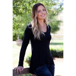 Emu Australia Womens Toora Top XS Black Merino Wool Long Sleeve Hi Low Tunic